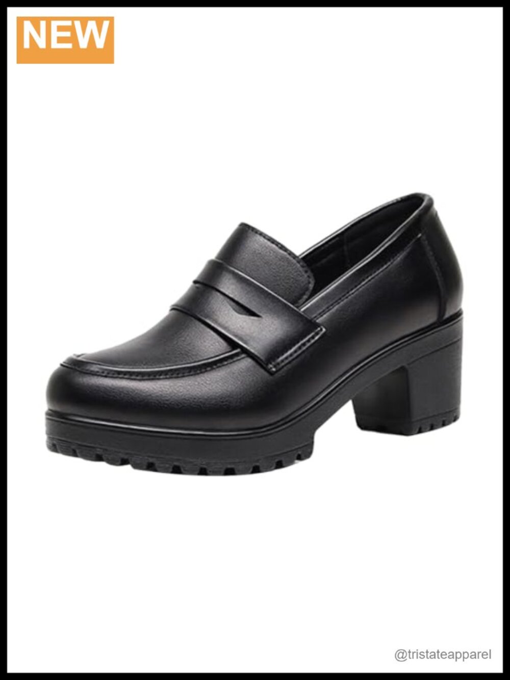 Faux Leather Slip On Chunky Block High Heel Dress Pumps